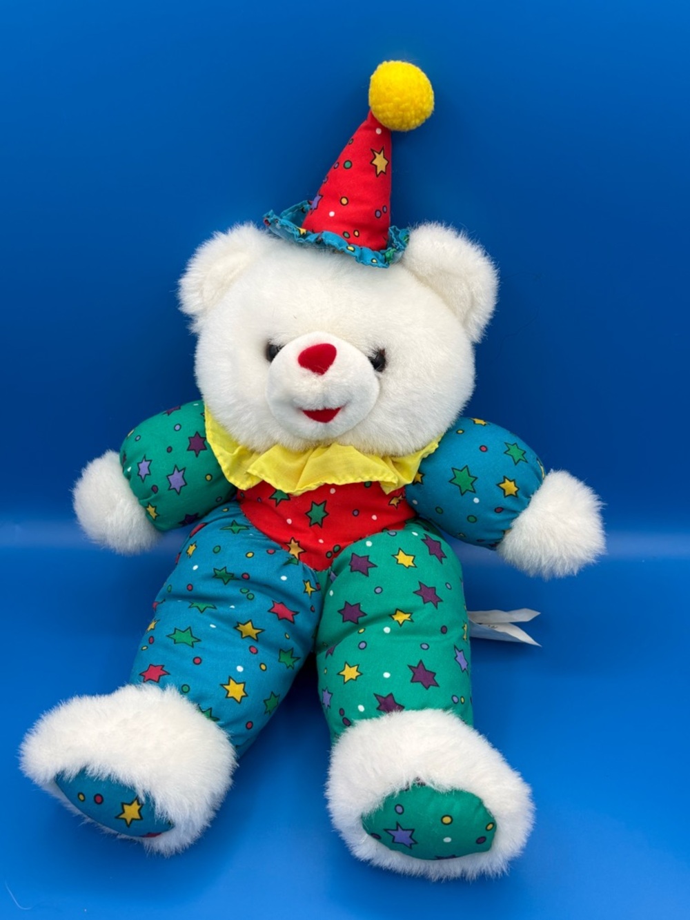 Vintage 90s Best Made Toys Clown Teddy Bear Plush Jester Star Outfit